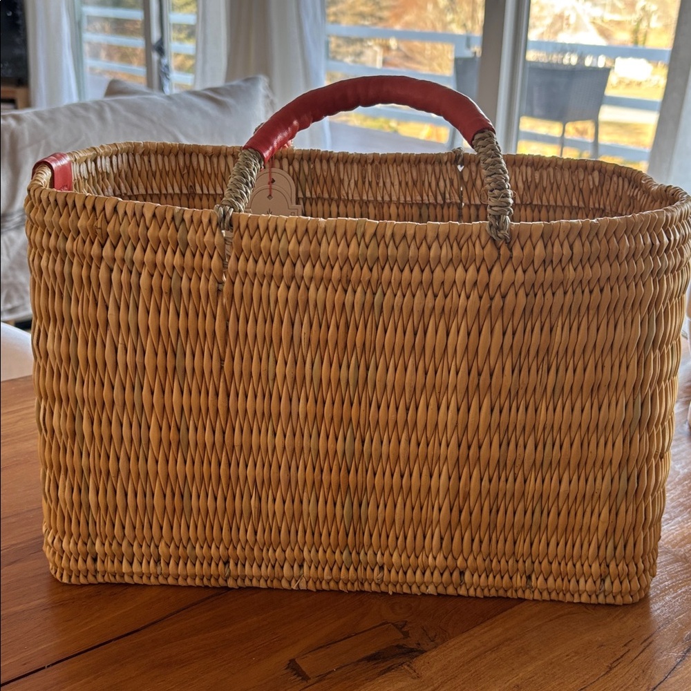 Red Handle Woven Tote Bag